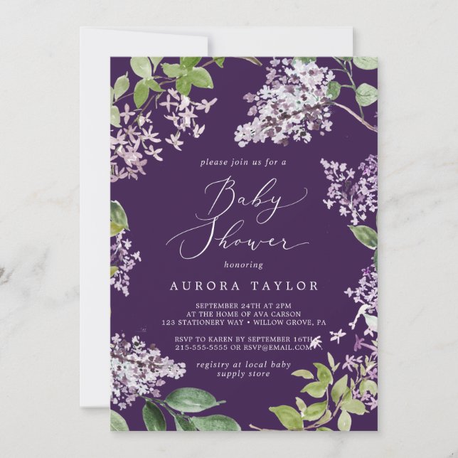 Rustic Lilac | Purple Baby Shower Invitation (Front)