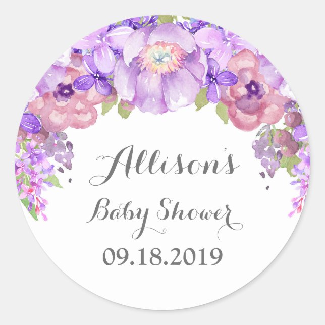 Rustic Lilac Purple Floral Baby Shower Tag (Front)