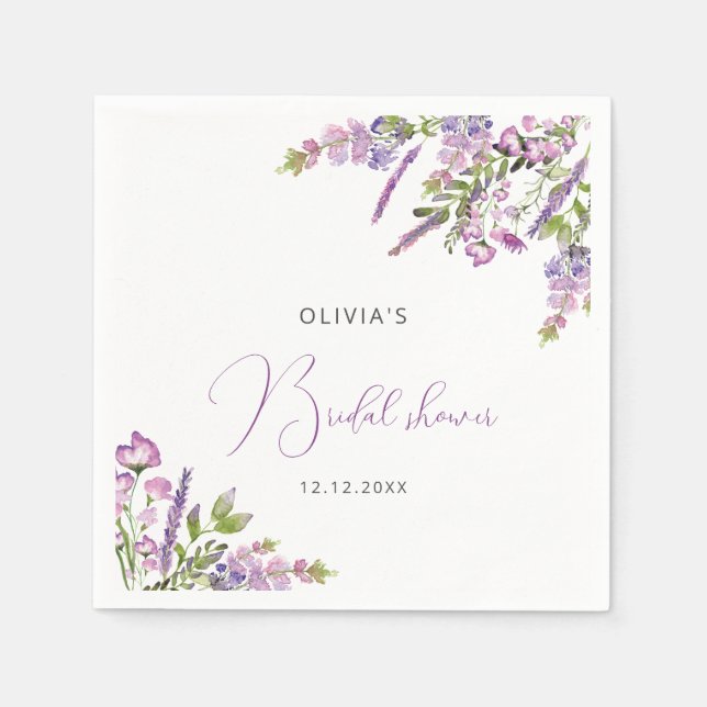 Rustic Lilac Purple Floral Bridal Shower Napkins (Front)