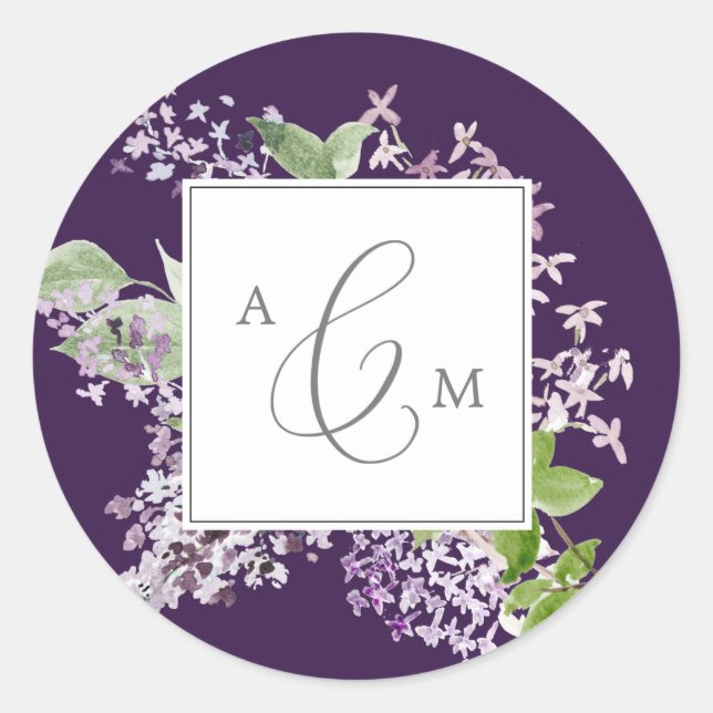 Rustic Lilac Purple Monogram Wedding Envelope Seal (Front)