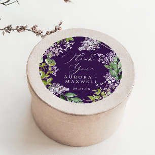 Rustic Lilac   Purple Thank You Wedding Favour Classic Round Sticker