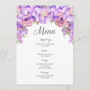 Rustic Lilac Purple Watercolor Floral Wedding Menu