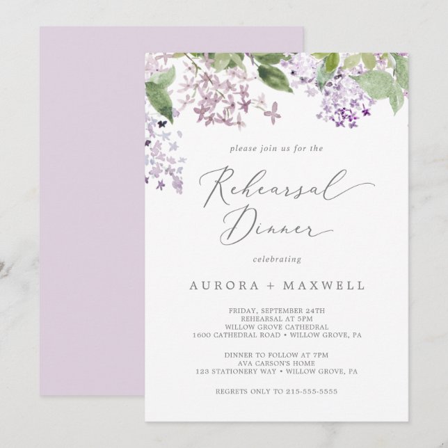 Rustic Lilac Rehearsal Dinner Invitation (Front/Back)