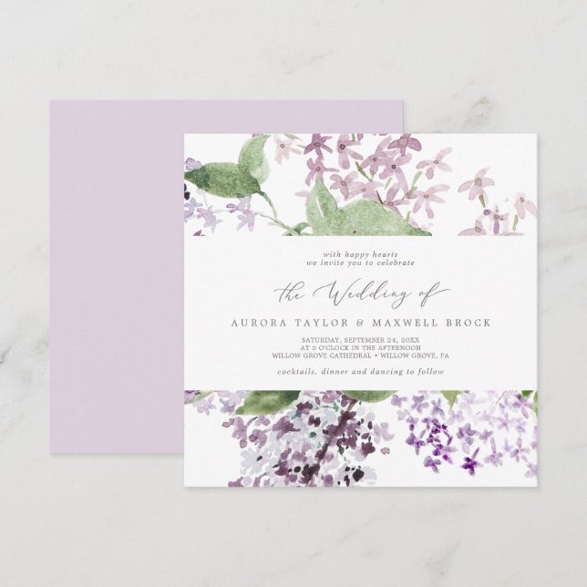 Rustic Lilac Square Wedding Invitation (Front/Back)