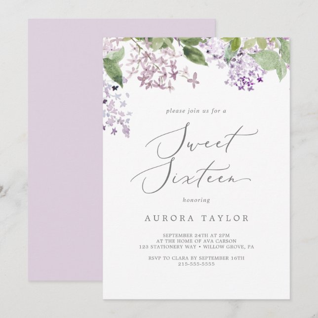 Rustic Lilac Sweet Sixteen Birthday Invitation (Front/Back)