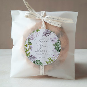 Rustic Lilac Thank You Wedding Favour Sticker