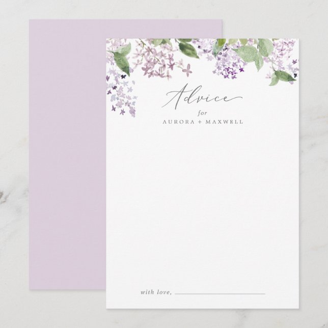 Rustic Lilac Wedding Advice Card (Front/Back)