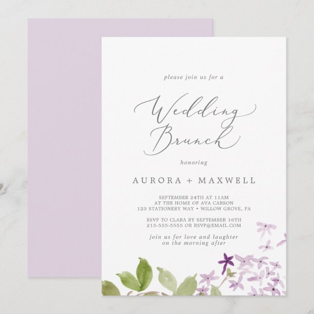 Rustic Lilac Wedding Brunch Invitation (Front/Back)