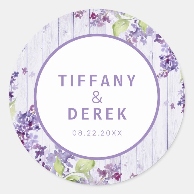 Rustic Lilac Wedding Classic Round Sticker (Front)