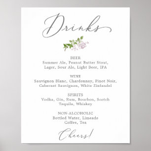 Rustic Lilac Wedding Drink Menu Sign