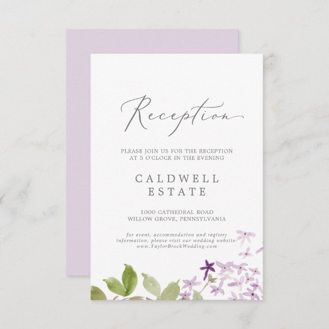Rustic Lilac Wedding Reception Insert Card (Front/Back)