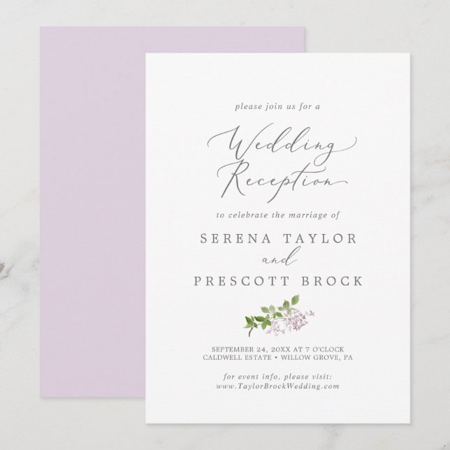 Rustic Lilac Wedding Reception Invitation (Front/Back)
