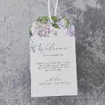 Rustic Lilac Wedding Welcome Gift Tags<br><div class="desc">These rustic lilac wedding welcome gift tags are perfect for a spring or summer wedding. The romantic and elegant floral design features watercolor purple lilac wildflowers with a boho country garden feel. Personalise the tags with the location of your wedding, a short welcome note, your names, and wedding date. These...</div>