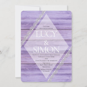 Rustic Lilac Wood & Lace Country  Style Wedding Invitation