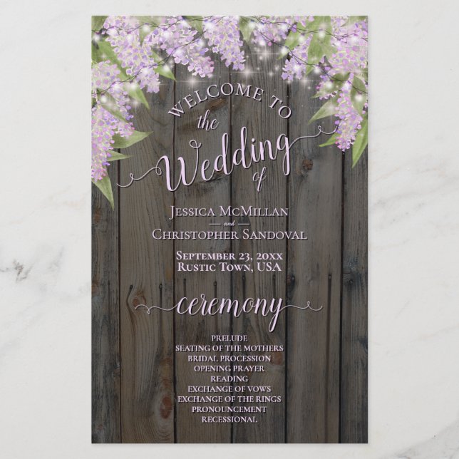 Rustic Lilacs on Barn Wood Budget Wedding Program (Front)