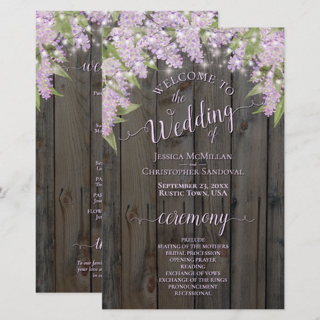 Rustic Lilacs on Barn Wood Budget Wedding Program (Front/Back)