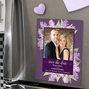 Rustic Lilacs & Photo Purple Wedding Save the Date Magnetic Invitation