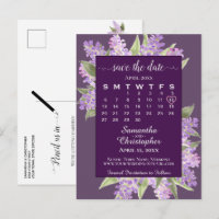 Rustic Lilacs Wedding Save the Date Calendar Plum
