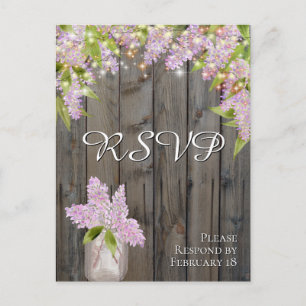 Rustic Lilacs with Barn Wood & Lights Wedding RSVP Postcard