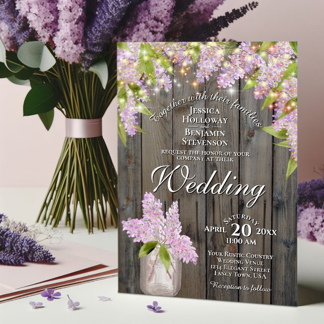 Rustic Lilacs with Lights on Barn Wood Wedding Invitation (Creator Uploaded)