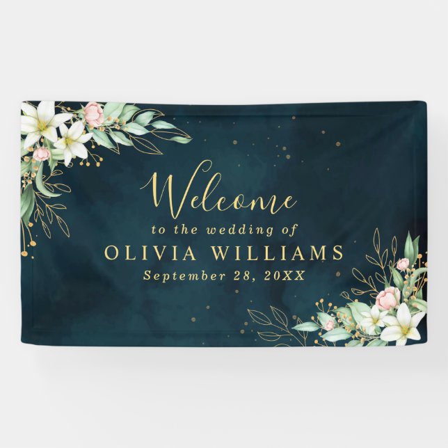 Rustic Lily Floral Dusty Eucalyptus Greenery Banner (Horizontal)