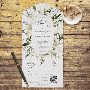 Rustic Lily of the Valley Floral White QR Code All In One Invitation