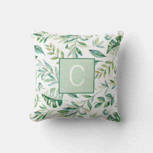 Rustic Lime Green Pattern Monogram Cushion