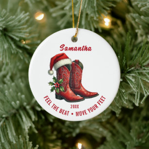 Rustic Line Dance Cowboy Boots Ceramic Tree Decoration