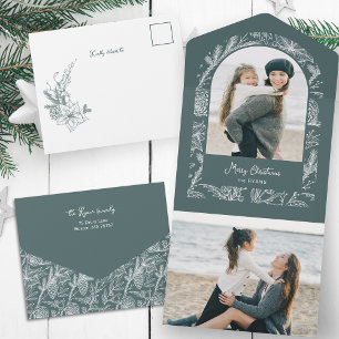 Rustic Line Drawn Christmas Botanical Arch 1-Photo All In One Invitation