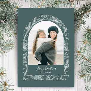 Rustic Line Drawn Christmas Botanical Arch 1-Photo Holiday Card