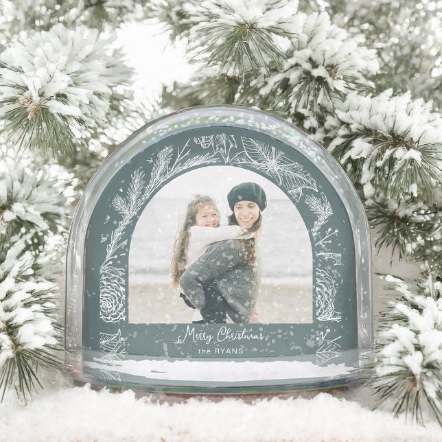 Rustic Line Drawn Christmas Botanical Arch 1-Photo Snowglobe (Creator Uploaded)