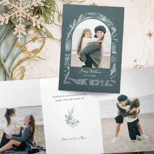 Rustic Line Drawn Christmas Botanical Arch 1-Photo Tri-Fold Holiday Card