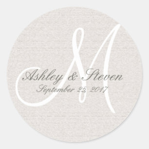 Rustic Linen and White Monogram Sticker