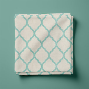 Rustic Linen Beige and Aqua Moroccan Quatrefoil Fabric