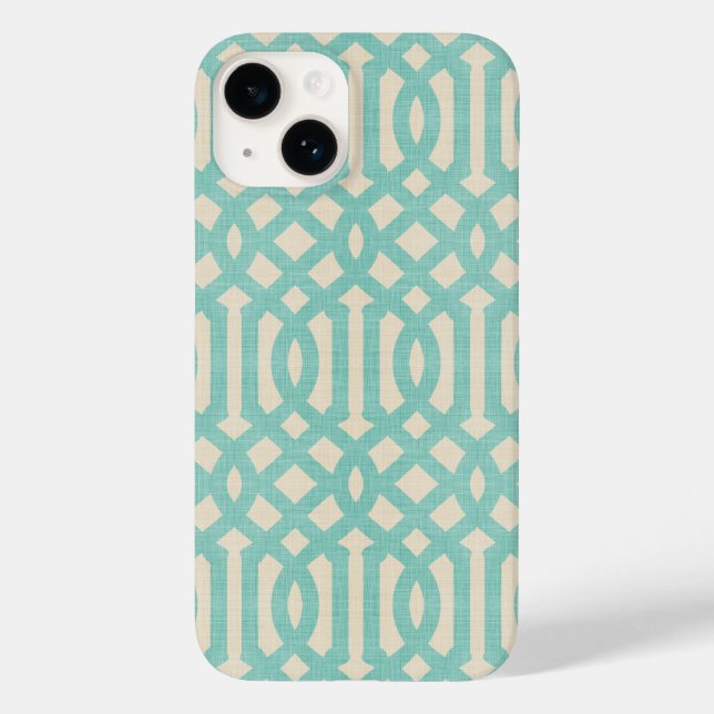 Rustic Linen Beige and Aqua Trellis Case-Mate iPhone Case (Back)