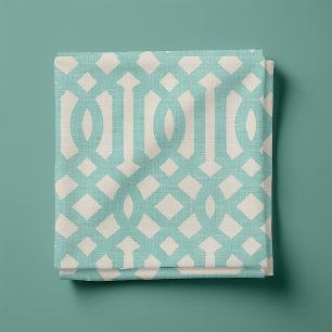 Rustic Linen Beige and Aqua Trellis Fabric