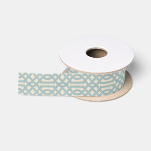 Rustic Linen Beige and Blue Trellis Satin Ribbon