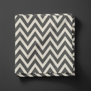 Rustic Linen Beige and Charcoal Grey Chevron Fabric