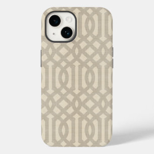 Rustic Linen Beige and Taupe Trellis iPhone 14 Case