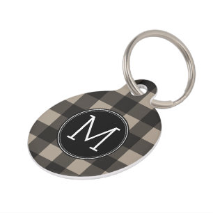 Rustic Linen Black Buffalo Plaid gingham Monogram Pet Tag