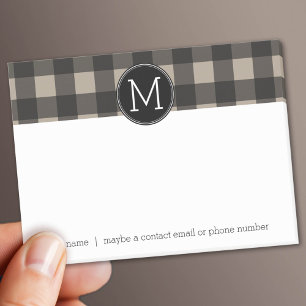 Rustic Linen Black Buffalo Plaid gingham Monogram Post-it Notes