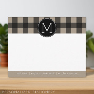 Rustic Linen Black Buffalo Plaid gingham Thank you Card