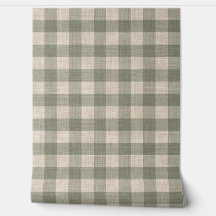 Rustic Linen Buffalo Check Beige and Green Plaid