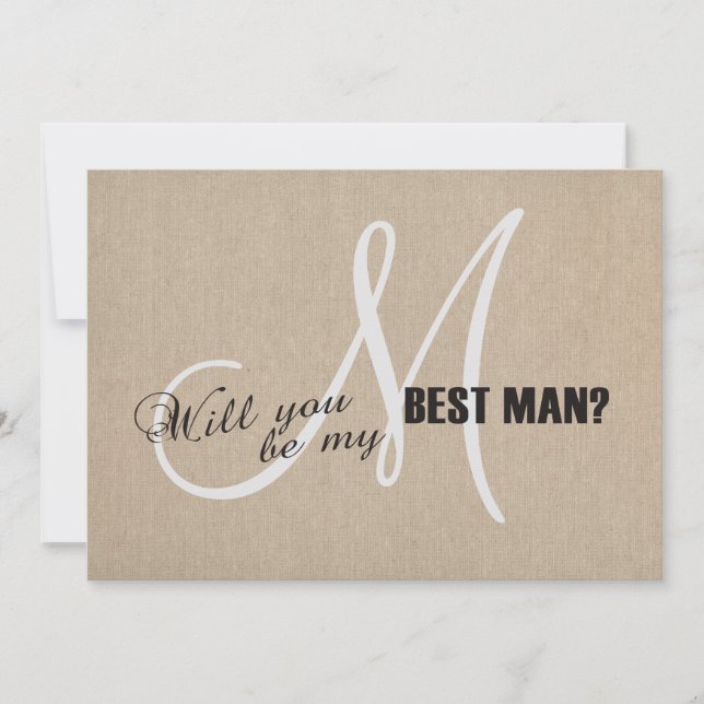 Rustic Linen Canvas Wedding Be My Best Man Invite (Front)