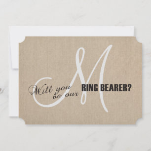 Rustic Linen Canvas Wedding Monogram Ring Bearer