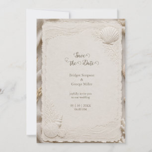 Rustic Linen Coastal Wedding Seashells Invitation