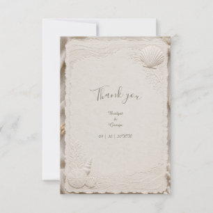 Rustic Linen Coastal Wedding Seashells Thank You Card