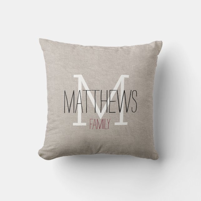 Rustic Linen Family Monogram Cushion (Front)