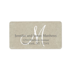 Rustic Linen, Grey Monogram for Weddings Label