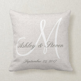 Rustic Linen Look with White Monogram Cushion
